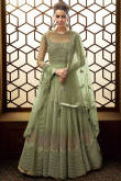 Pistachio Green Net Anarkali Suit With Swarovski Work