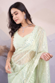 Pistachio Green Net Embroidered Light Weight Saree 