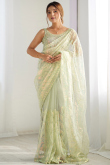 Pistachio Green Net Embroidered Light Weight Saree 