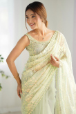 Pistachio Green Net Embroidered Light Weight Saree 