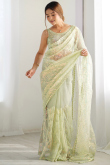 Pistachio Green Net Embroidered Light Weight Saree 