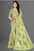 Saree for Party Wear in Net Pistachio Green with Zari embroidery
