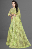 Saree for Party Wear in Net Pistachio Green with Zari embroidery