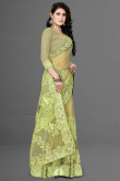 Saree for Party Wear in Net Pistachio Green with Zari embroidery