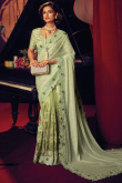 Saree in Net Pistachio Green with Stone Embroidery for Party 