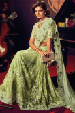 Saree in Net Pistachio Green with Stone Embroidery for Party 