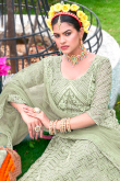 Pistachio Green Net Resham Embroidered Flared style Lehenga