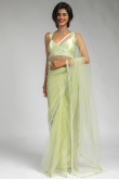 Pistachio Green Net Saree with Lace Work for Party
