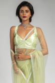 Pistachio Green Net Saree with Lace Work for Party
