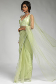 Pistachio Green Net Saree with Lace Work for Party
