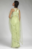 Pistachio Green Net Saree with Lace Work for Party
