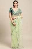 Pistachio Green Net Zari Embroidered Light Weight Saree