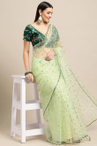 Pistachio Green Net Zari Embroidered Light Weight Saree