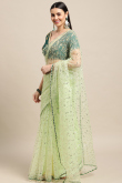 Pistachio Green Net Zari Embroidered Light Weight Saree