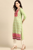Pistachio Green Straight Cut Poly Crepe Kurti for Casual Wear