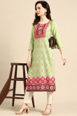 Pistachio Green Straight Cut Poly Crepe Kurti for Casual Wear