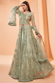 Sage Green Satin Long Choli Lehenga