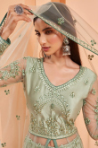 Sage Green Satin Long Choli Lehenga