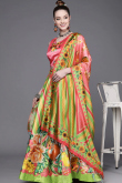 Pistachio Green Satin Printed A Line Lehenga 