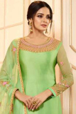 Pistachio Green Silk Embroidered Churidar Suit for Wedding & Party