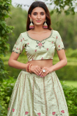 Pistachio Green Satin Silk Embroidered Panelled Style Lehenga