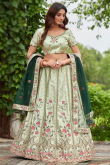 Pistachio Green Satin Silk Embroidered Panelled Style Lehenga
