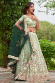 Pistachio Green Satin Silk Embroidered Panelled Style Lehenga