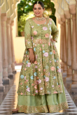 Pistachio Green Satin Silk Jacket Style Lehenga