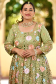 Pistachio Green Satin Silk Jacket Style Lehenga