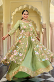 Pistachio Green Satin Silk Jacket Style Lehenga