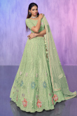 Pistachio Green Sequins Embroidered Lehenga For Mehndi 