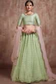 Pistachio Green Sequins Embroidered Net Flared Lehenga 