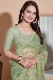 Pistachio Green Sequins Embroidered Net Light Weight Saree