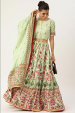 Pistachio Green Silk A-Line Printed Lehenga
