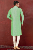 Pistachio Green Silk Embroidered Men's Churidar Kurta 
