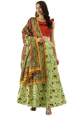 Pistachio Green Silk Printed A-Line Style Lehenga 