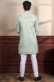 Pistachio Green Silk Resham Embroidered Men's Kurta Pajama
