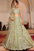 Pistachio Green Tissue Silk Lehenga With Dori Work For Sangeet 