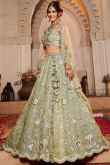 Pistachio Green Tissue Silk Lehenga With Dori Work For Sangeet 