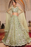 Pistachio Green Tissue Silk Lehenga With Dori Work For Sangeet 