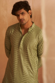 Pistachio Green Viscose Kurta Pajama with Sequins for Diwali