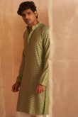 Pistachio Green Viscose Kurta Pajama with Sequins for Diwali