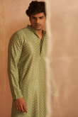 Pistachio Green Viscose Kurta Pajama with Sequins for Diwali