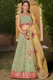 Pistachio Green Zari Embroidered Georgette Lehenga For Mehndi 