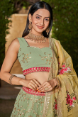 Pistachio Green Zari Embroidered Georgette Lehenga For Mehndi 