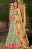 Pistachio Green Zari Embroidered Georgette Lehenga For Mehndi 