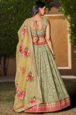 Pistachio Green Zari Embroidered Georgette Lehenga For Mehndi 