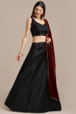 Plain A-Line Silk Black Lehenga