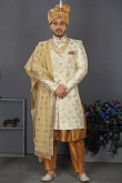 Plain Art Silk Dusty Orange Men's Sherwani