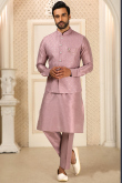 Plain Art Silk Dusty Pink Men Kurta Pajama With Jacket